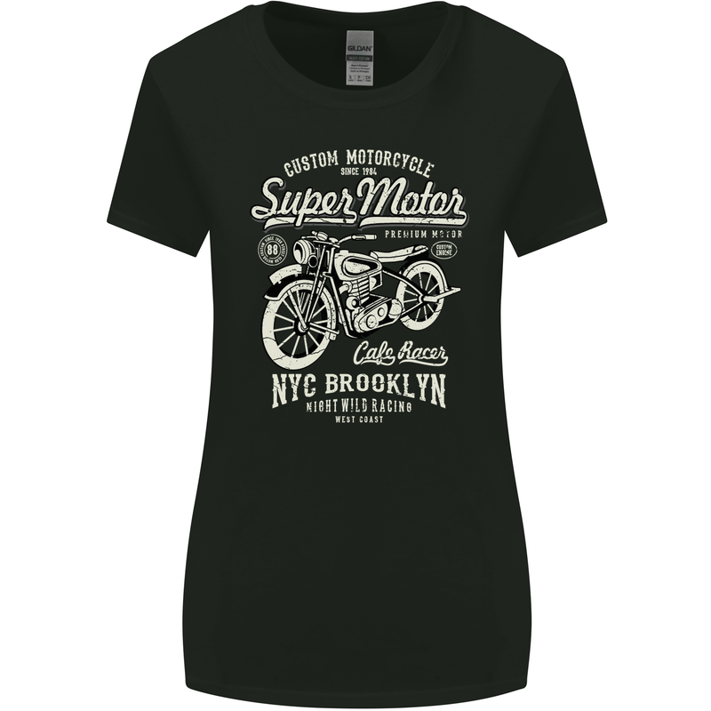 Super Motor Cafe Racer Motorcycle Biker Womens Wider Cut T-Shirt Black