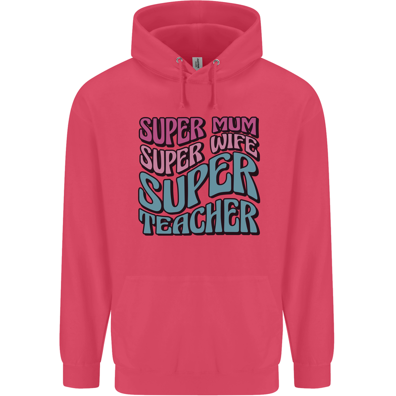 Super Mum Wife Teacher Childrens Kids Hoodie Heliconia