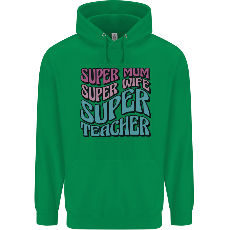 Super Mum Wife Teacher Childrens Kids Hoodie Irish Green