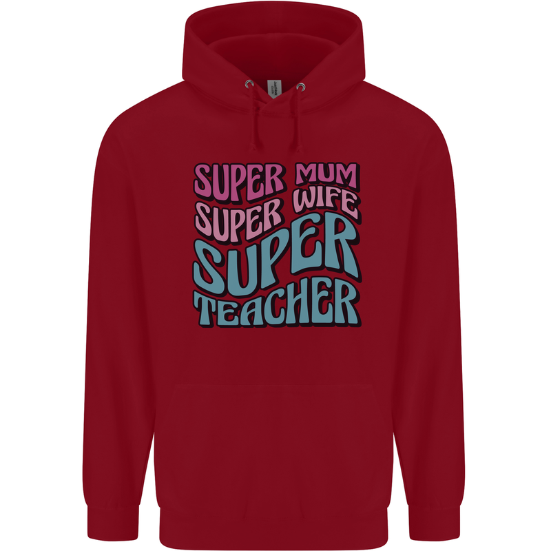 Super Mum Wife Teacher Childrens Kids Hoodie Red