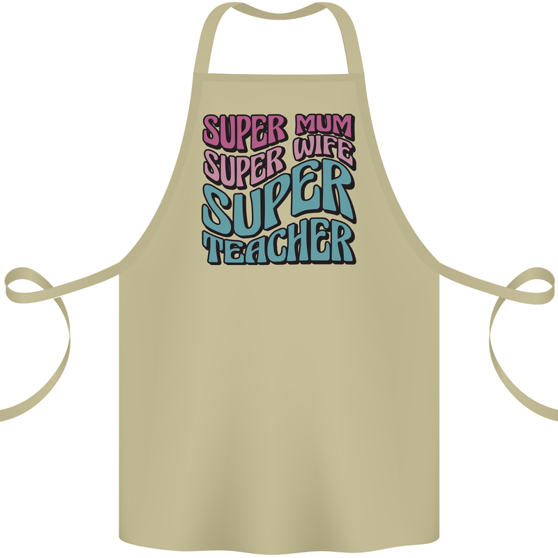 Super Mum Wife Teacher Cotton Apron 100% Organic Khaki