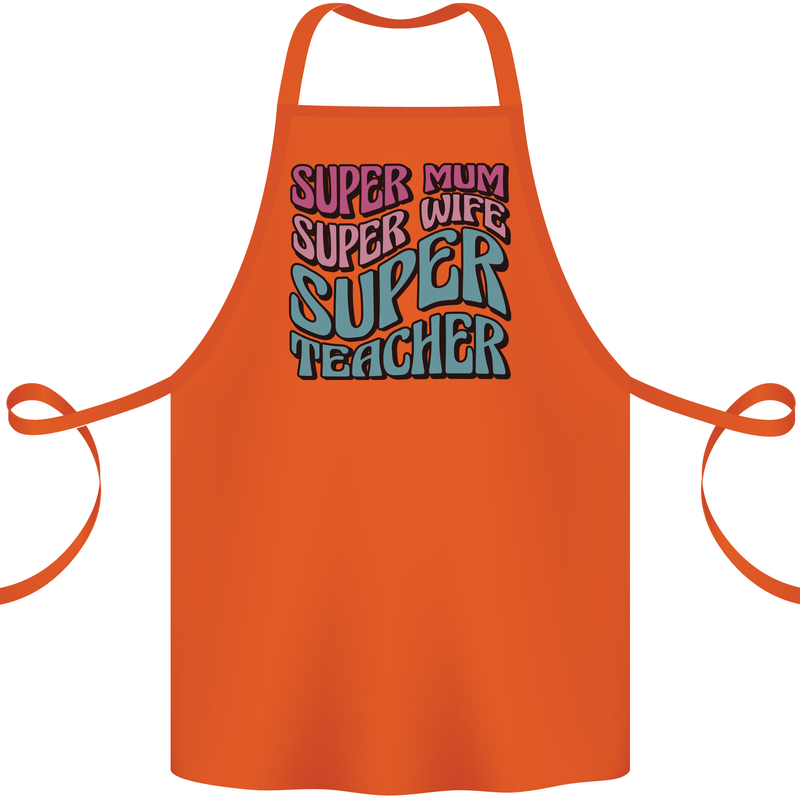 Super Mum Wife Teacher Cotton Apron 100% Organic Orange