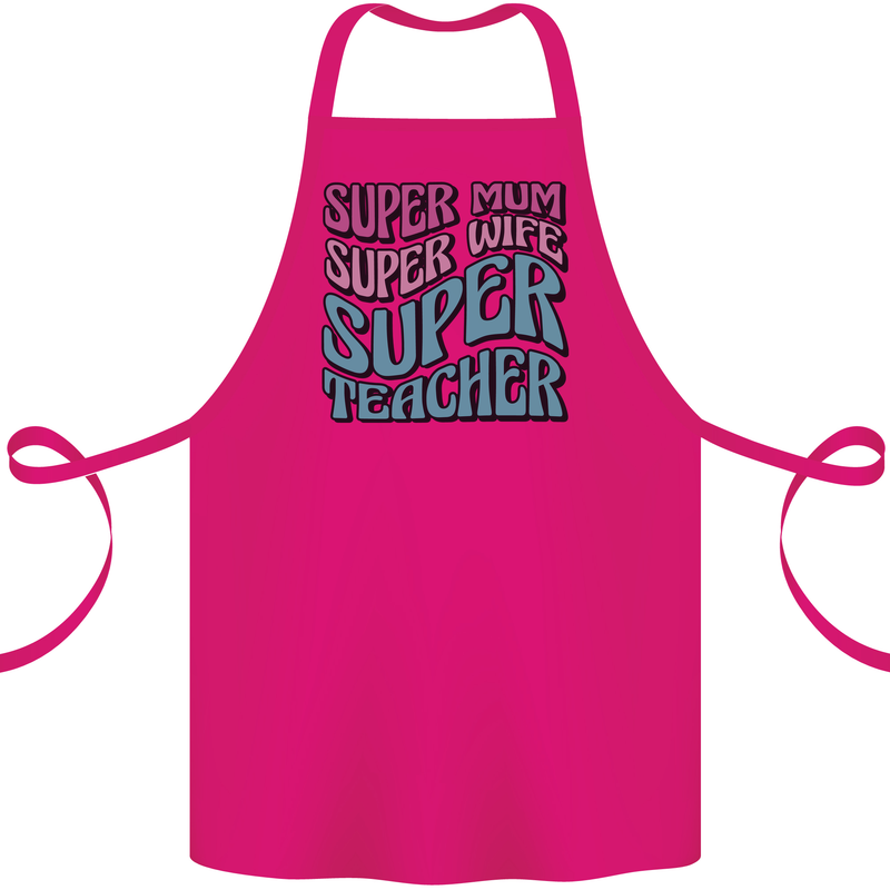 Super Mum Wife Teacher Cotton Apron 100% Organic Pink