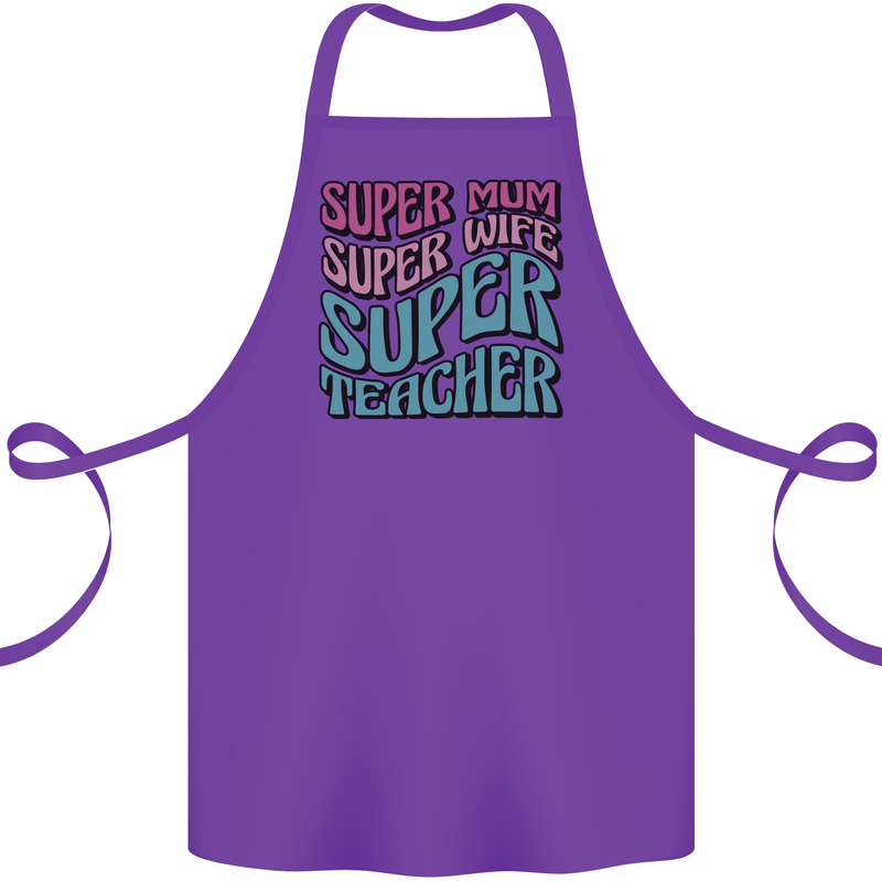 Super Mum Wife Teacher Cotton Apron 100% Organic Purple