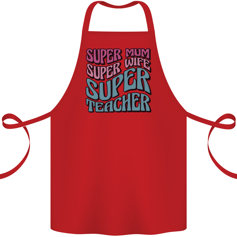 Super Mum Wife Teacher Cotton Apron 100% Organic Red