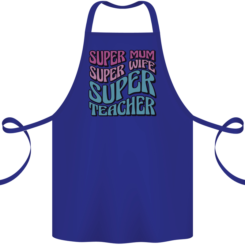Super Mum Wife Teacher Cotton Apron 100% Organic Royal Blue