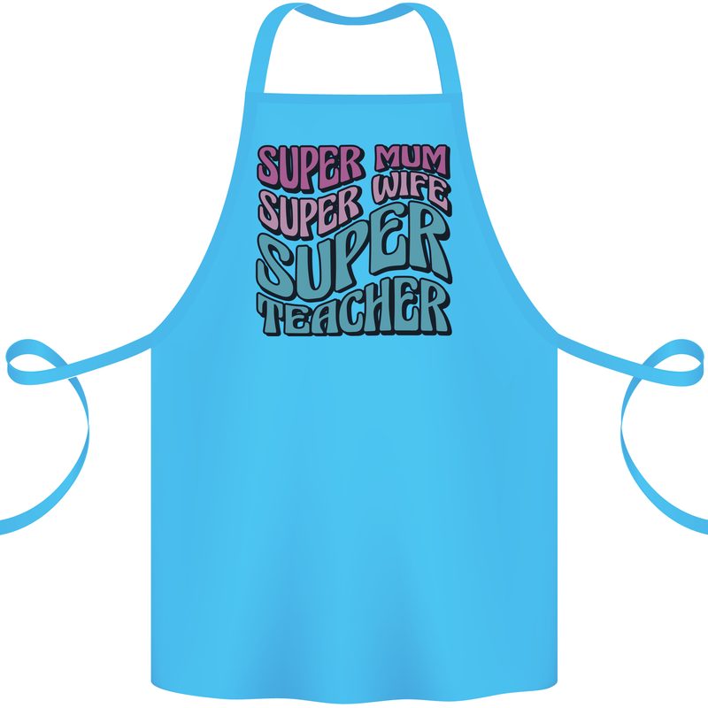 Super Mum Wife Teacher Cotton Apron 100% Organic Turquoise