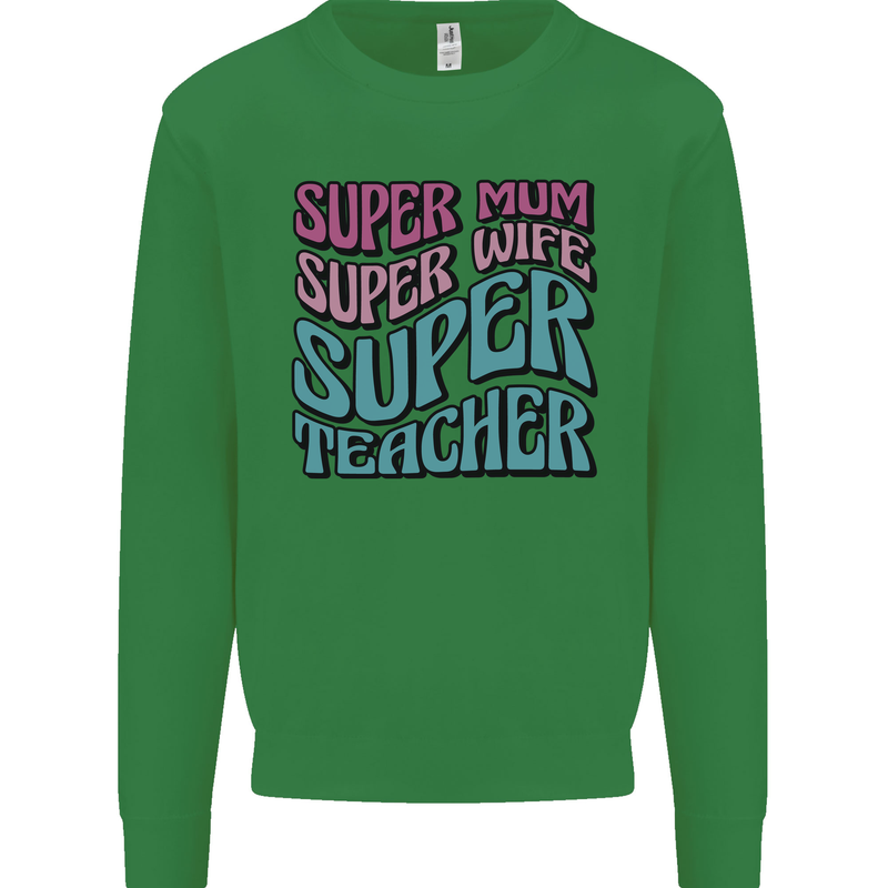 Super Mum Wife Teacher Kids Sweatshirt Jumper Irish Green