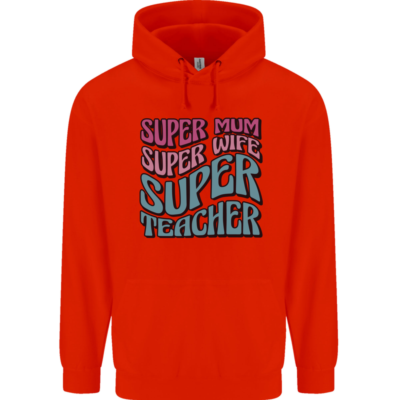 Super Mum Wife Teacher Mens 80% Cotton Hoodie Bright Red