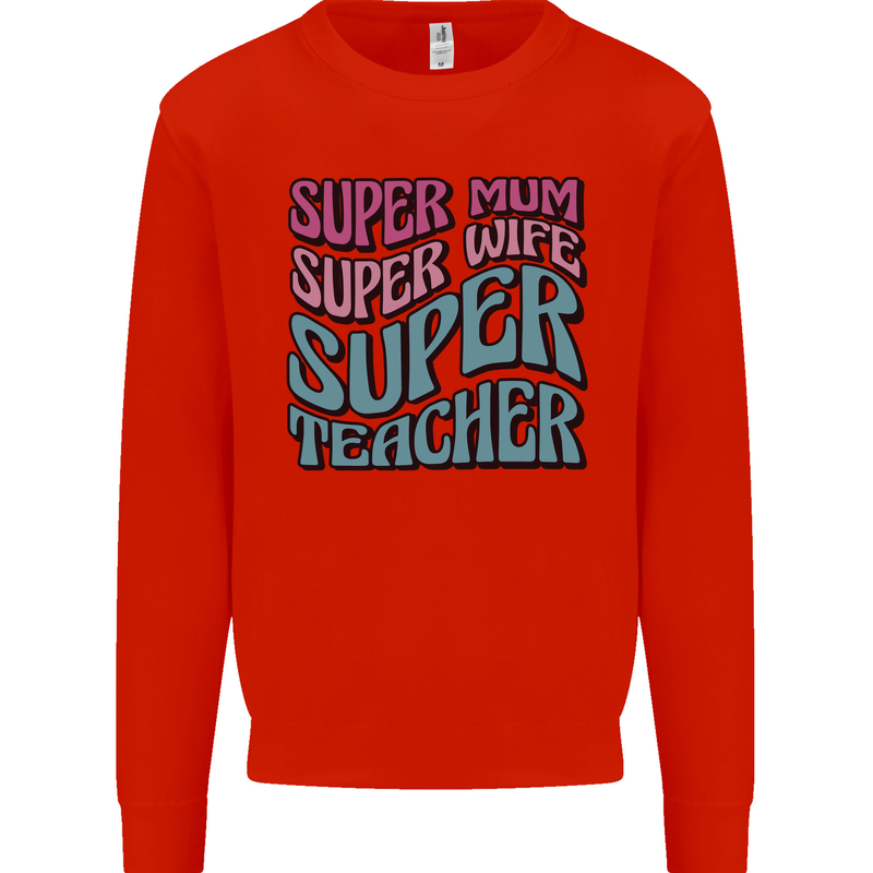 Super Mum Wife Teacher Mens Sweatshirt Jumper Bright Red