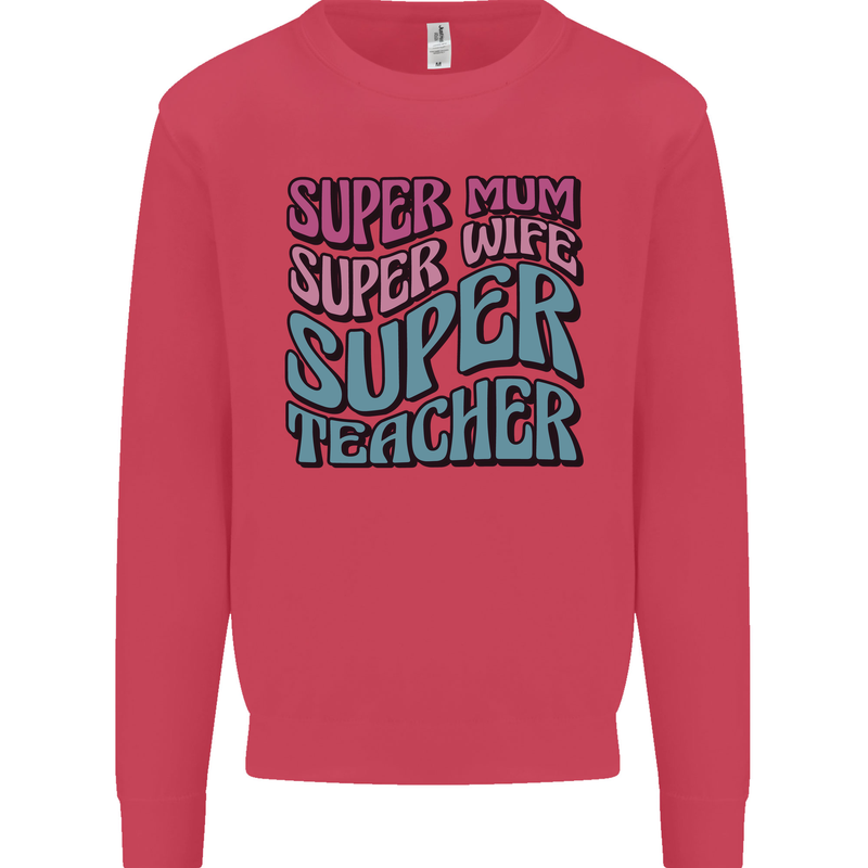 Super Mum Wife Teacher Mens Sweatshirt Jumper Heliconia