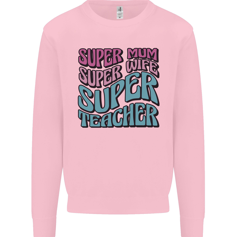 Super Mum Wife Teacher Mens Sweatshirt Jumper Light Pink
