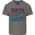 Super Mum Wife Teacher Mens V-Neck Cotton T-Shirt Charcoal