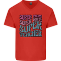 Super Mum Wife Teacher Mens V-Neck Cotton T-Shirt Red