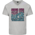Super Mum Wife Teacher Mens V-Neck Cotton T-Shirt Sports Grey