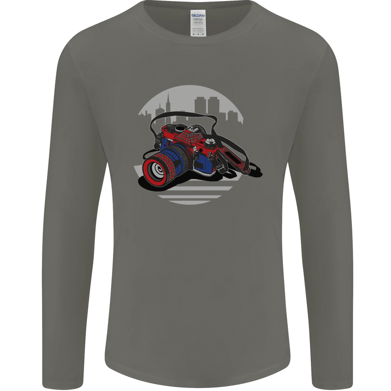 Superhero Camera Photography Photorapher Mens Long Sleeve T-Shirt Charcoal