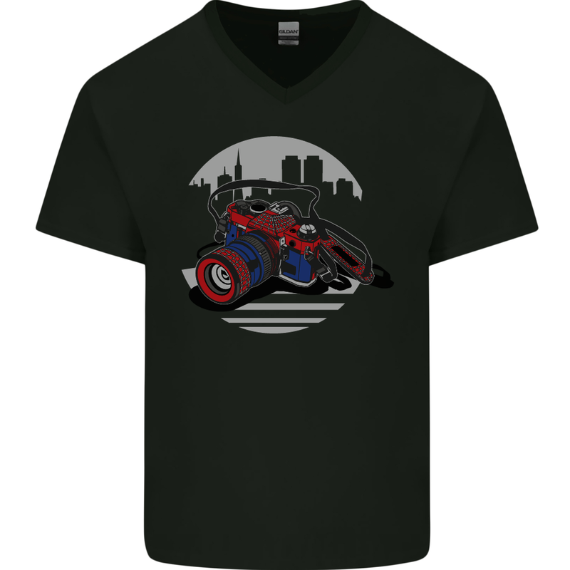 Superhero Camera Photography Photorapher Mens V-Neck Cotton T-Shirt Black