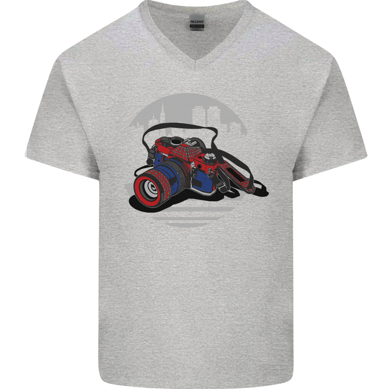 Superhero Camera Photography Photorapher Mens V-Neck Cotton T-Shirt Sports Grey