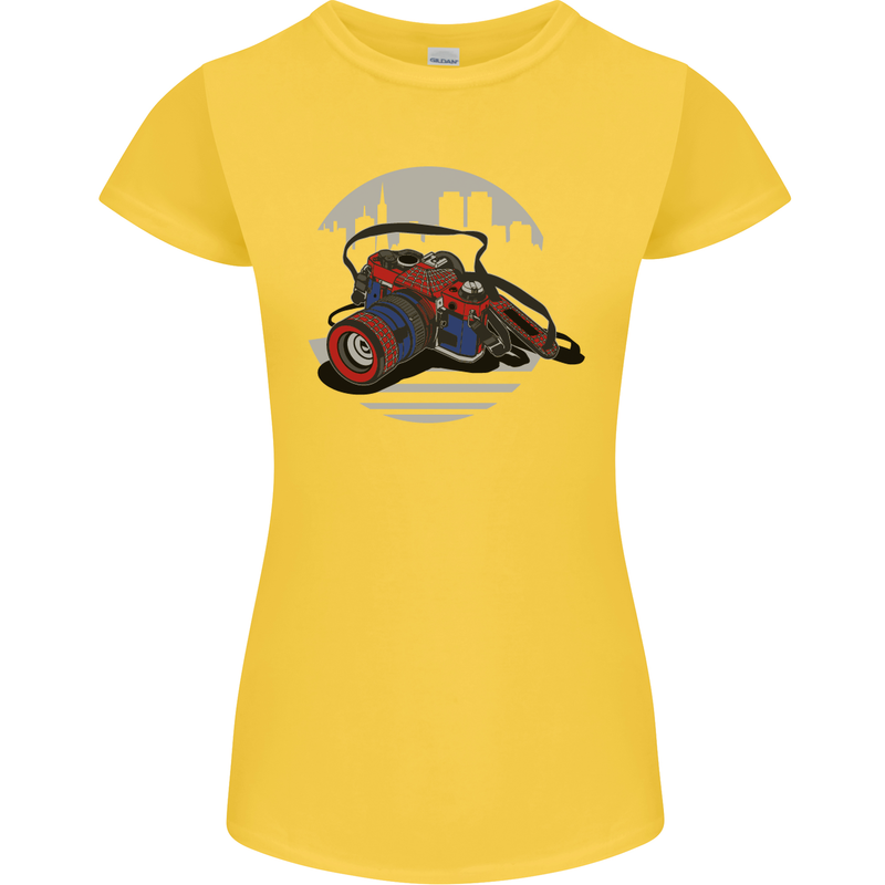 Superhero Camera Photography Photorapher Womens Petite Cut T-Shirt Yellow