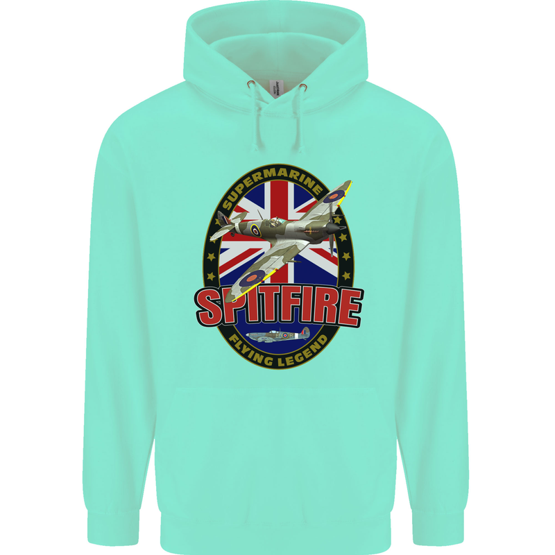 Supermarine Spitfire Flying Legend Childrens Kids Hoodie Peppermint