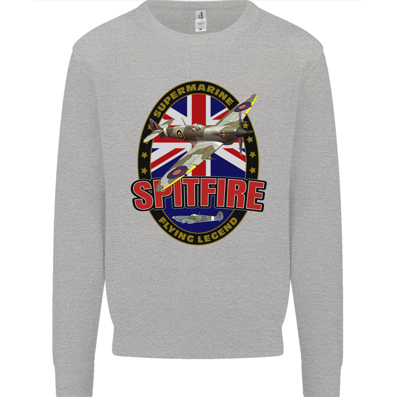 Supermarine Spitfire Flying Legend Kids Sweatshirt Jumper Sports Grey