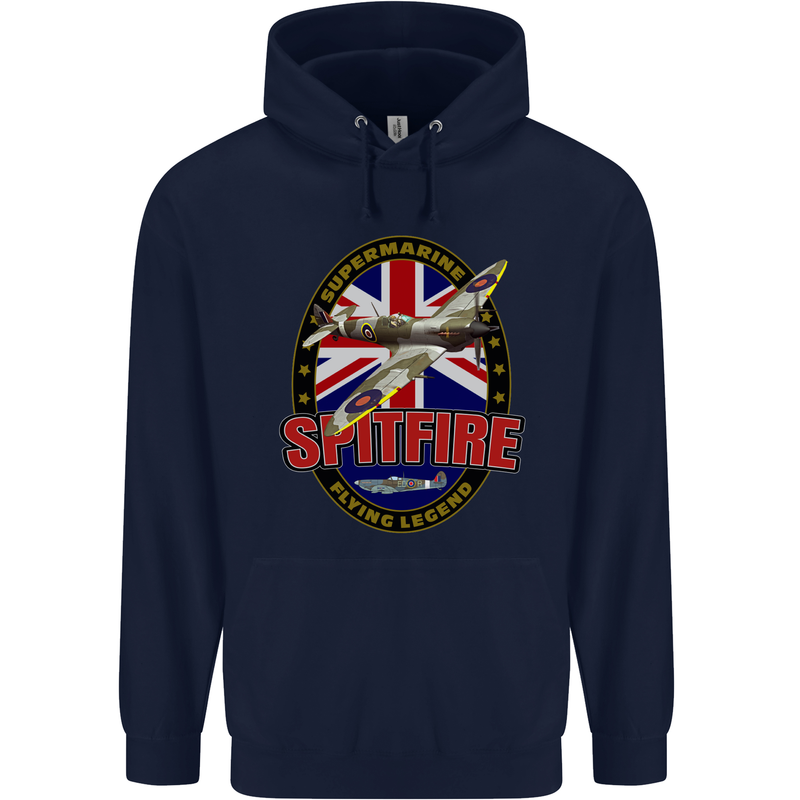 Supermarine Spitfire Flying Legend Mens 80% Cotton Hoodie Navy Blue
