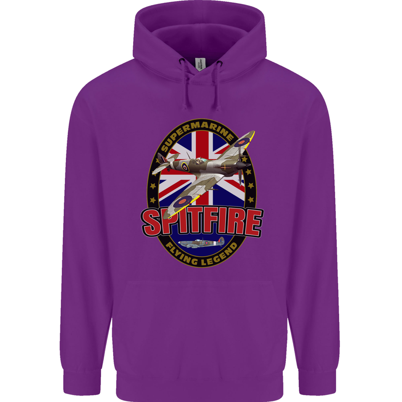 Supermarine Spitfire Flying Legend Mens 80% Cotton Hoodie Purple