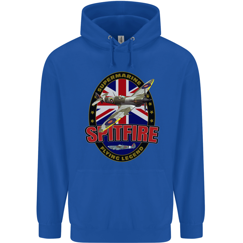 Supermarine Spitfire Flying Legend Mens 80% Cotton Hoodie Royal Blue