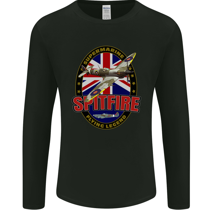Supermarine Spitfire Flying Legend Mens Long Sleeve T-Shirt Black