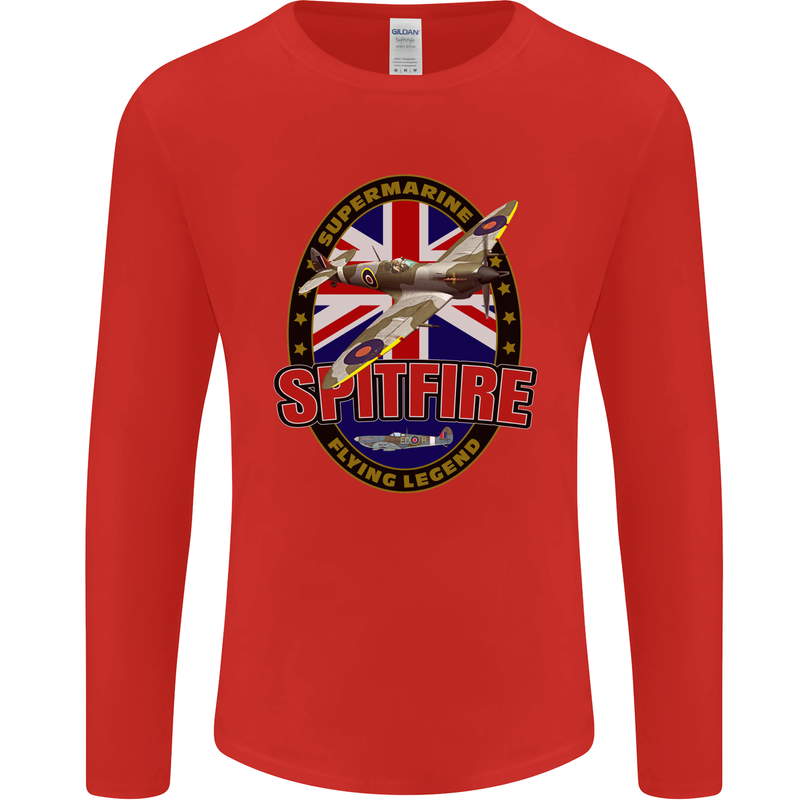 Supermarine Spitfire Flying Legend Mens Long Sleeve T-Shirt Red