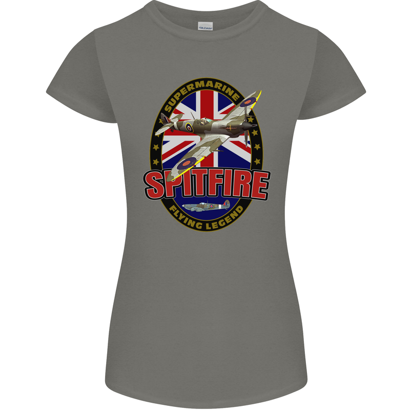 Supermarine Spitfire Flying Legend Womens Petite Cut T-Shirt Charcoal