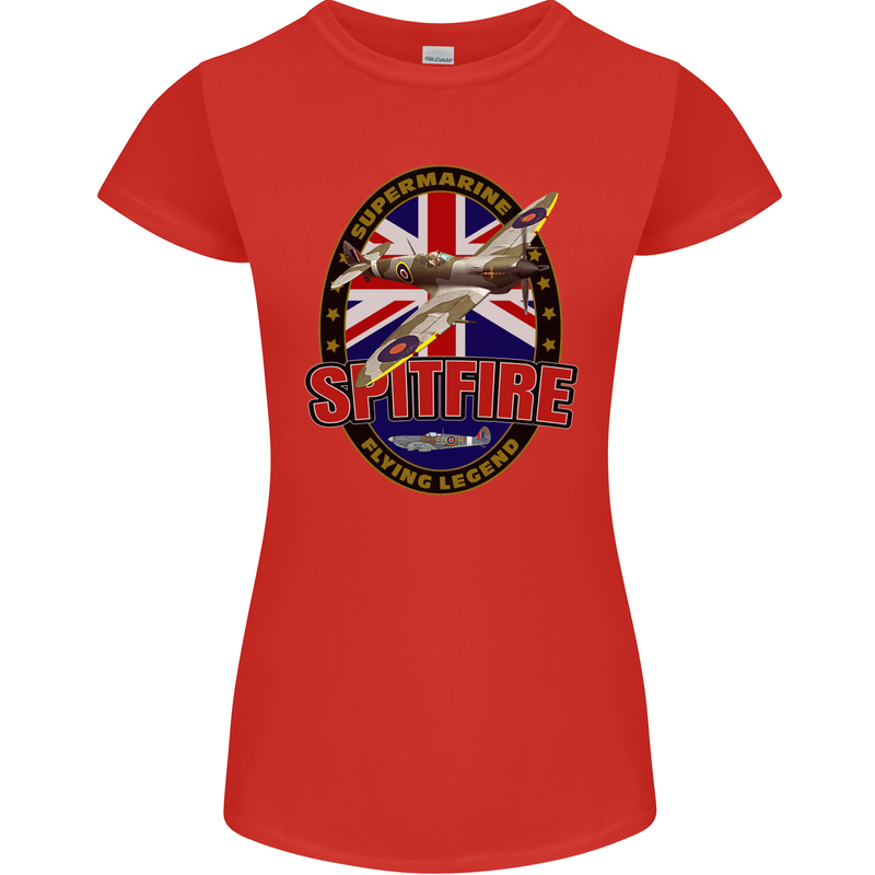 Supermarine Spitfire Flying Legend Womens Petite Cut T-Shirt Red