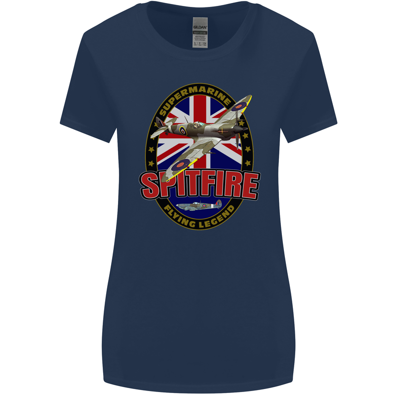 Supermarine Spitfire Flying Legend Womens Wider Cut T-Shirt Navy Blue