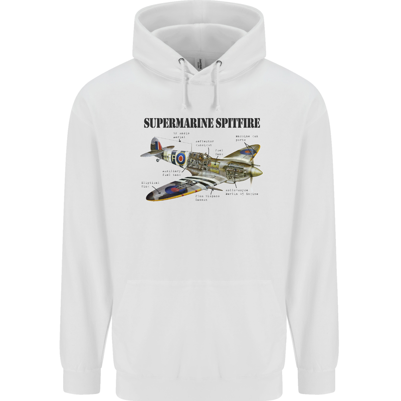 Supermarine Spitfire Infopic Childrens Kids Hoodie White