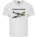 Supermarine Spitfire Infopic Mens V-Neck Cotton T-Shirt White