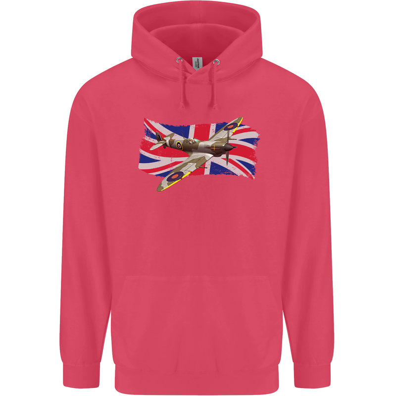 Supermarine Spitfire with the Union Jack Childrens Kids Hoodie Heliconia