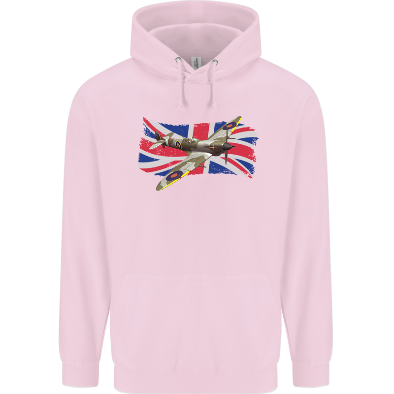Supermarine Spitfire with the Union Jack Childrens Kids Hoodie Light Pink