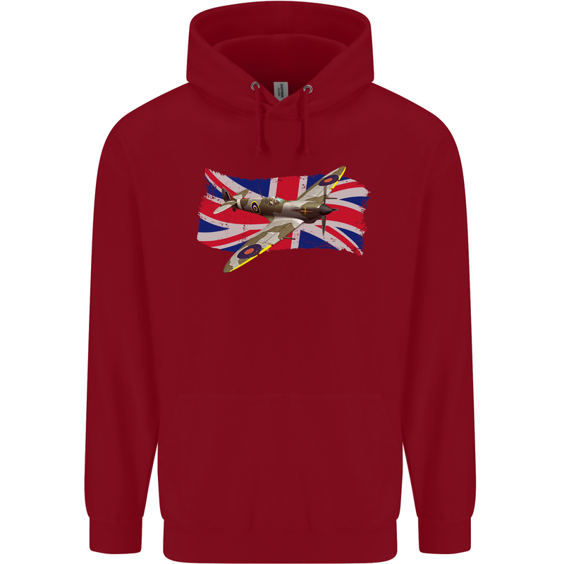 Supermarine Spitfire with the Union Jack Childrens Kids Hoodie Red