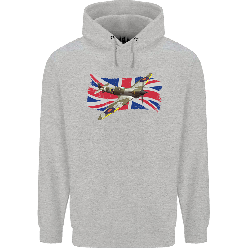 Supermarine Spitfire with the Union Jack Childrens Kids Hoodie Sports Grey