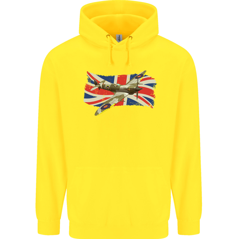 Supermarine Spitfire with the Union Jack Childrens Kids Hoodie Yellow