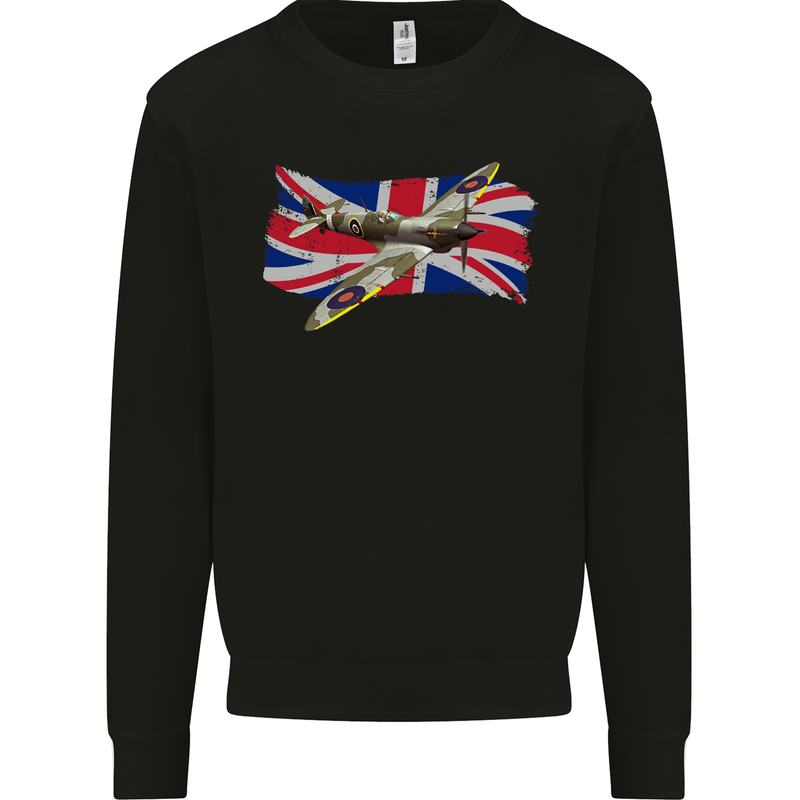 Supermarine Spitfire with the Union Jack Kids Sweatshirt Jumper Black