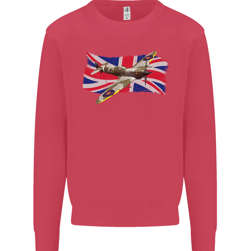 Supermarine Spitfire with the Union Jack Kids Sweatshirt Jumper Heliconia