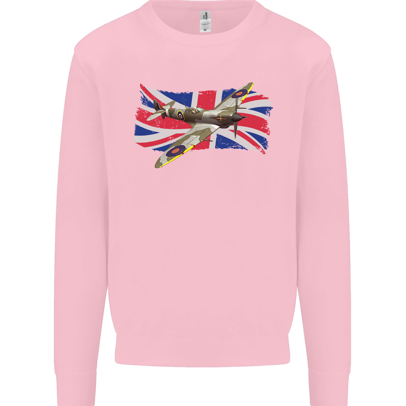 Supermarine Spitfire with the Union Jack Kids Sweatshirt Jumper Light Pink