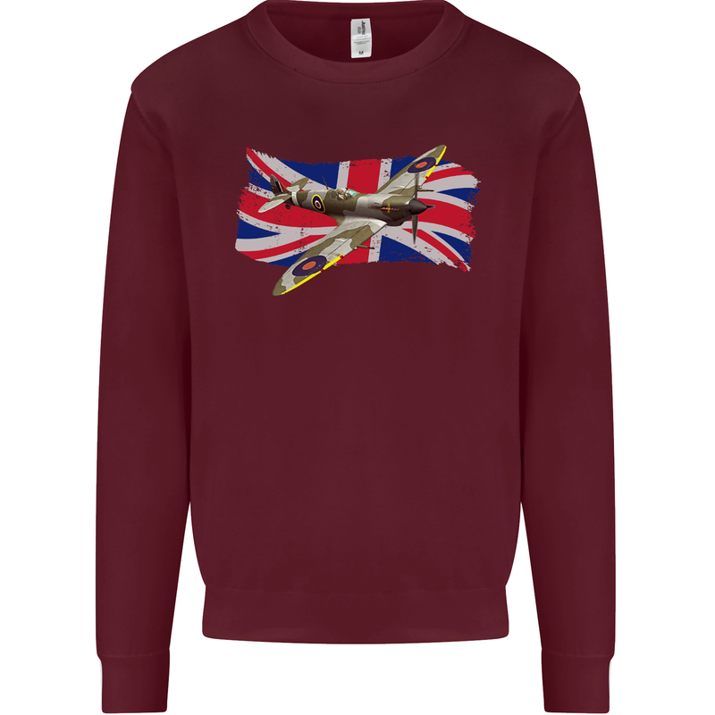 Supermarine Spitfire with the Union Jack Kids Sweatshirt Jumper Maroon
