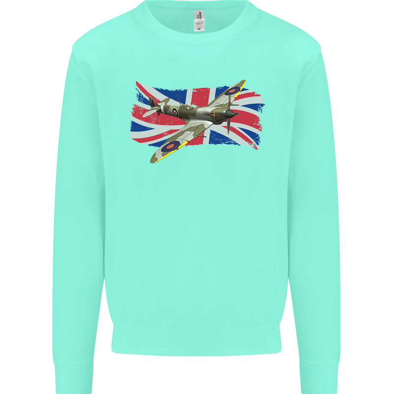 Supermarine Spitfire with the Union Jack Kids Sweatshirt Jumper Peppermint