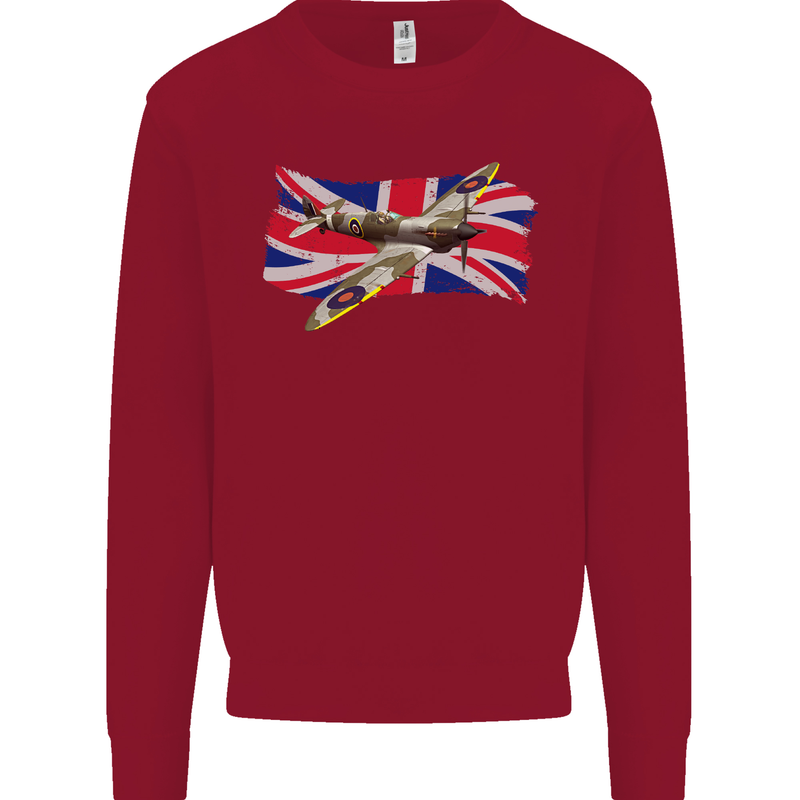 Supermarine Spitfire with the Union Jack Kids Sweatshirt Jumper Red