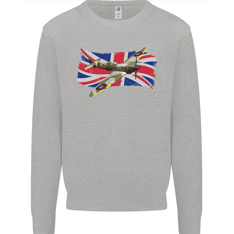 Supermarine Spitfire with the Union Jack Kids Sweatshirt Jumper Sports Grey