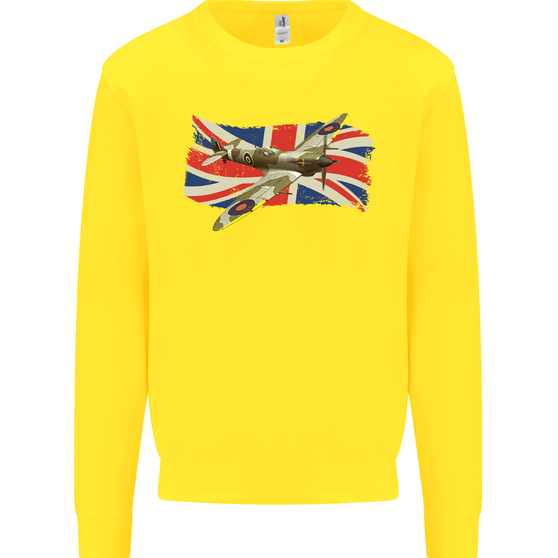 Supermarine Spitfire with the Union Jack Kids Sweatshirt Jumper Yellow