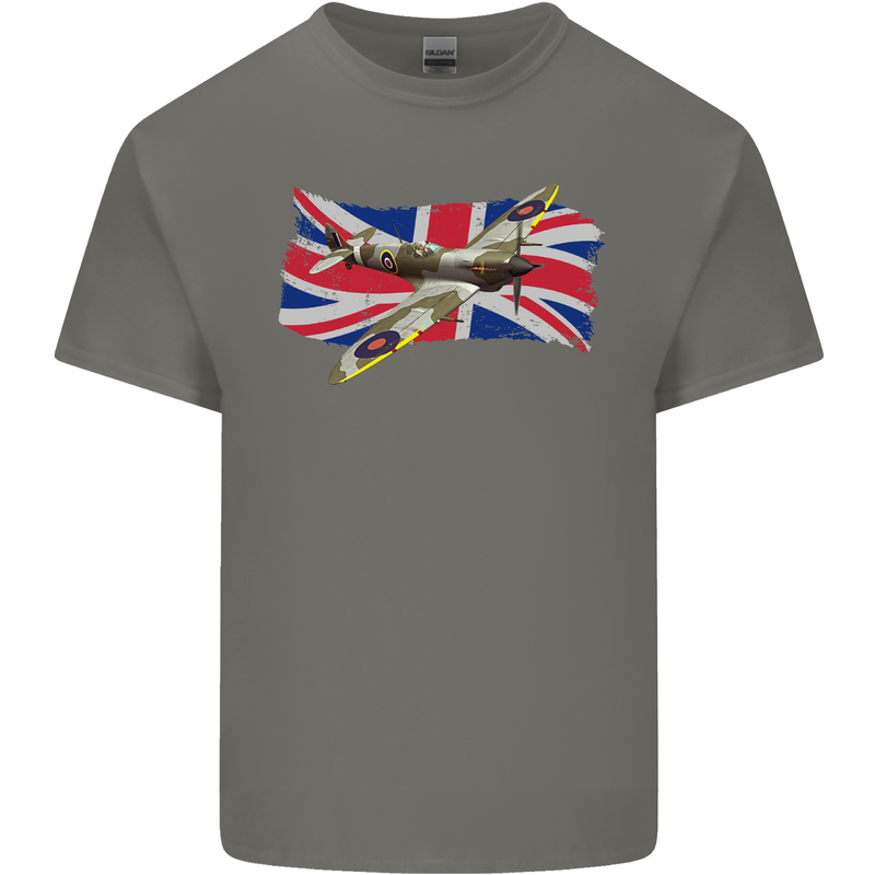 Supermarine Spitfire with the Union Jack Kids T-Shirt Childrens Charcoal