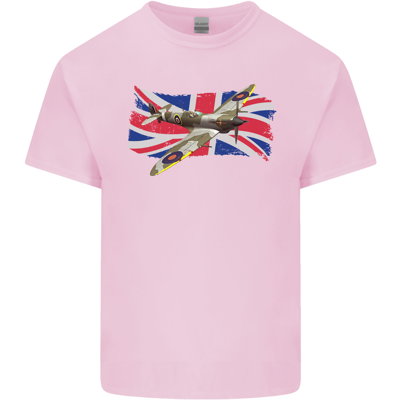 Supermarine Spitfire with the Union Jack Kids T-Shirt Childrens Light Pink